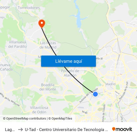 Laguna to U-Tad - Centro Universitario De Tecnología Y Arte Digital map