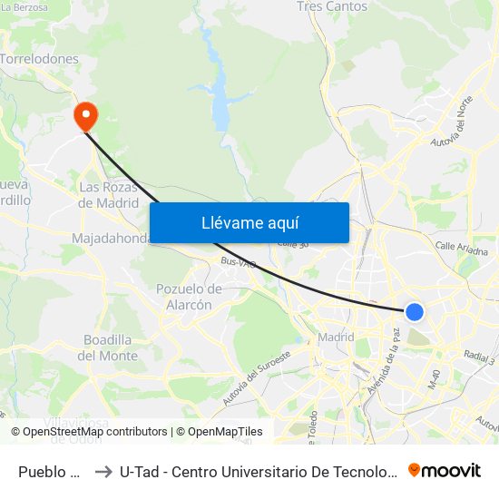 Pueblo Nuevo to U-Tad - Centro Universitario De Tecnología Y Arte Digital map