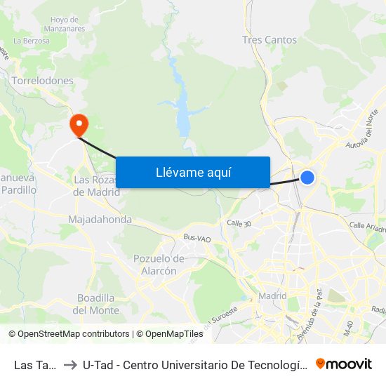 Las Tablas to U-Tad - Centro Universitario De Tecnología Y Arte Digital map