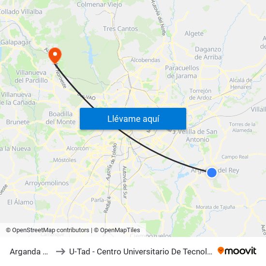 Arganda Del Rey to U-Tad - Centro Universitario De Tecnología Y Arte Digital map