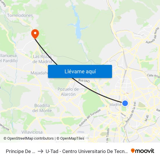 Príncipe De Vergara to U-Tad - Centro Universitario De Tecnología Y Arte Digital map