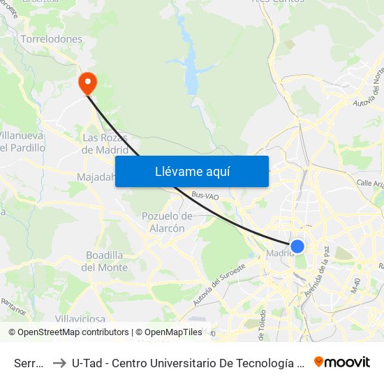 Serrano to U-Tad - Centro Universitario De Tecnología Y Arte Digital map