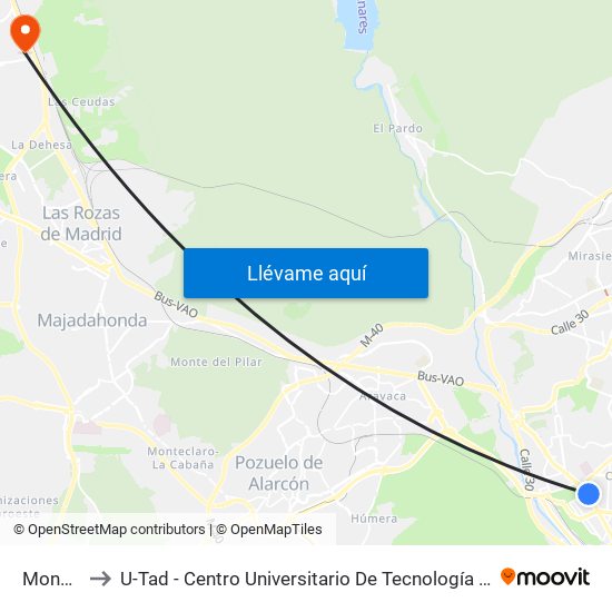 Moncloa to U-Tad - Centro Universitario De Tecnología Y Arte Digital map