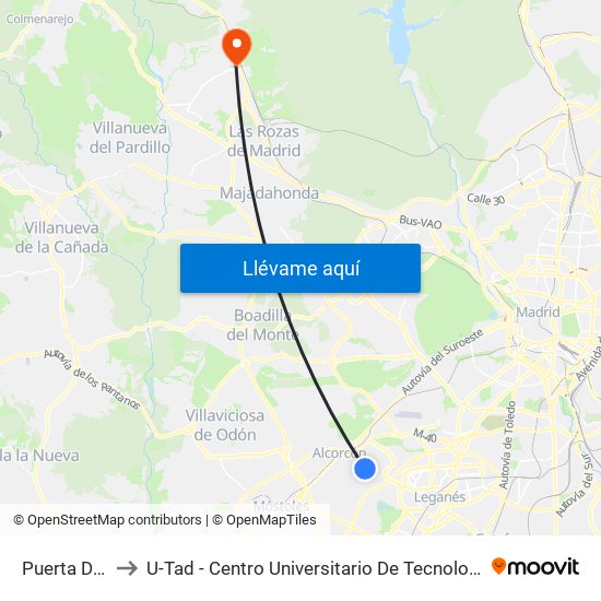 Puerta Del Sur to U-Tad - Centro Universitario De Tecnología Y Arte Digital map