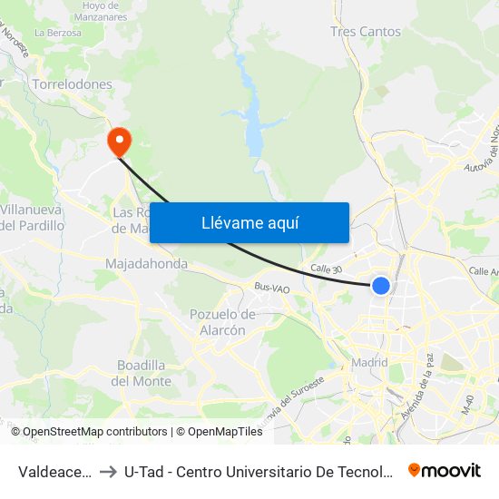 Valdeacederas to U-Tad - Centro Universitario De Tecnología Y Arte Digital map