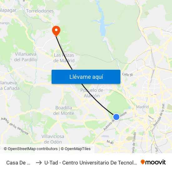 Casa De Campo to U-Tad - Centro Universitario De Tecnología Y Arte Digital map