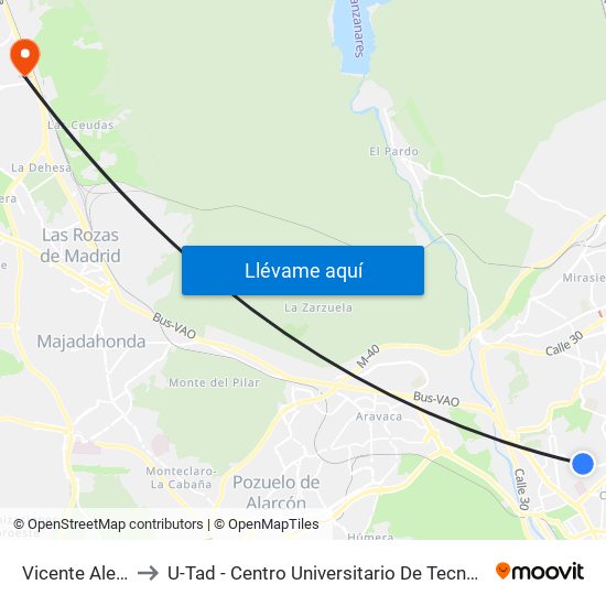 Vicente Aleixandre to U-Tad - Centro Universitario De Tecnología Y Arte Digital map