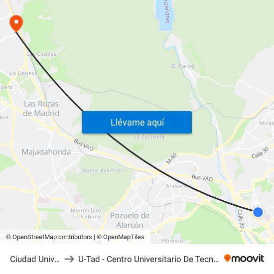Ciudad Universitaria to U-Tad - Centro Universitario De Tecnología Y Arte Digital map