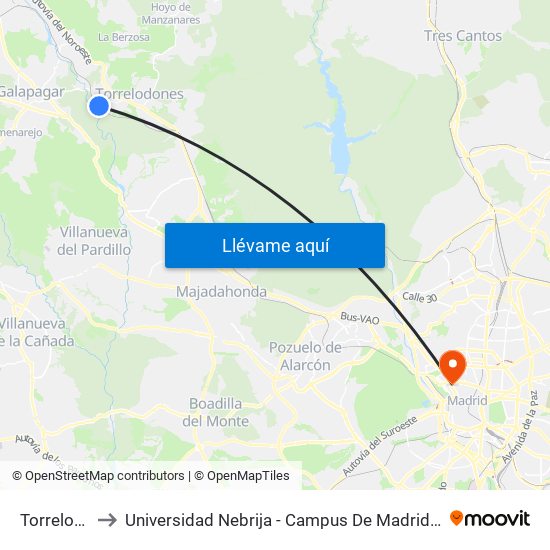 Torrelodones to Universidad Nebrija - Campus De Madrid-Princesa - Edificio D map