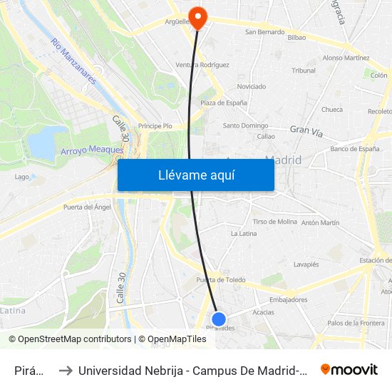 Pirámides to Universidad Nebrija - Campus De Madrid-Princesa - Edificio D map