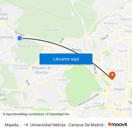 Majadahonda to Universidad Nebrija - Campus De Madrid-Princesa - Edificio D map