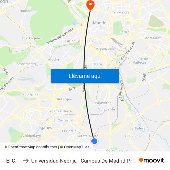 El Casar to Universidad Nebrija - Campus De Madrid-Princesa - Edificio D map