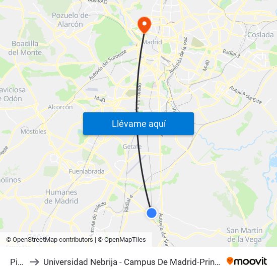 Pinto to Universidad Nebrija - Campus De Madrid-Princesa - Edificio D map
