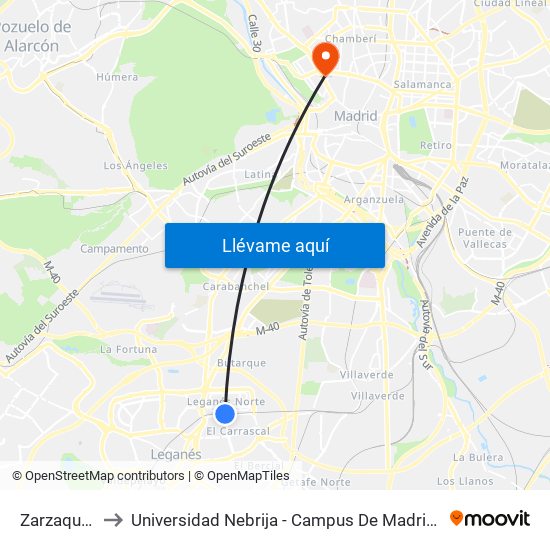 Zarzaquemada to Universidad Nebrija - Campus De Madrid-Princesa - Edificio D map