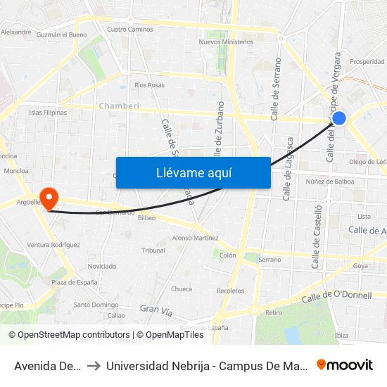 Avenida De América to Universidad Nebrija - Campus De Madrid-Princesa - Edificio D map