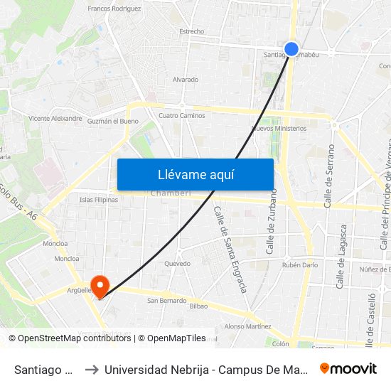 Santiago Bernabéu to Universidad Nebrija - Campus De Madrid-Princesa - Edificio D map
