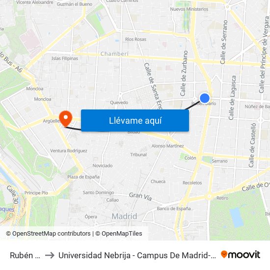 Rubén Darío to Universidad Nebrija - Campus De Madrid-Princesa - Edificio D map