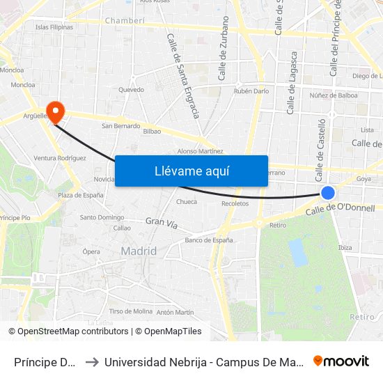 Príncipe De Vergara to Universidad Nebrija - Campus De Madrid-Princesa - Edificio D map