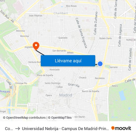 Colón to Universidad Nebrija - Campus De Madrid-Princesa - Edificio D map