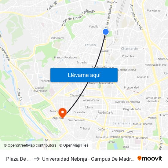 Plaza De Castilla to Universidad Nebrija - Campus De Madrid-Princesa - Edificio D map