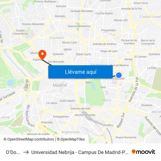 O'Donnell to Universidad Nebrija - Campus De Madrid-Princesa - Edificio D map