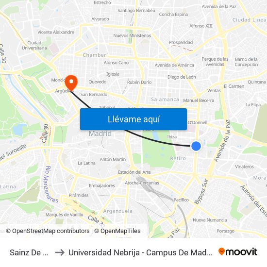 Sainz De Baranda to Universidad Nebrija - Campus De Madrid-Princesa - Edificio D map