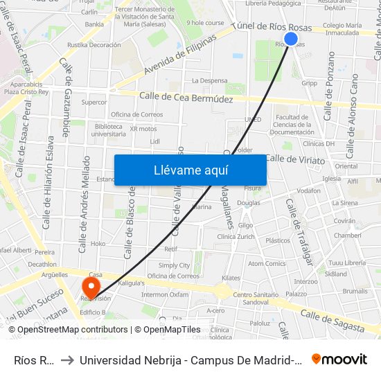 Ríos Rosas to Universidad Nebrija - Campus De Madrid-Princesa - Edificio D map
