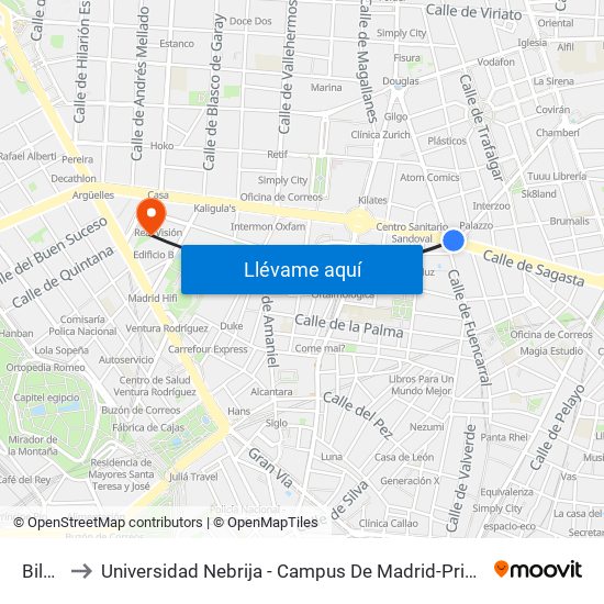 Bilbao to Universidad Nebrija - Campus De Madrid-Princesa - Edificio D map