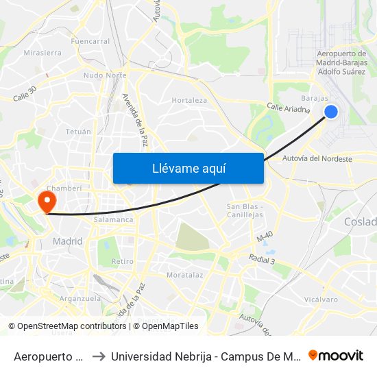 Aeropuerto T1 - T2 - T3 to Universidad Nebrija - Campus De Madrid-Princesa - Edificio D map