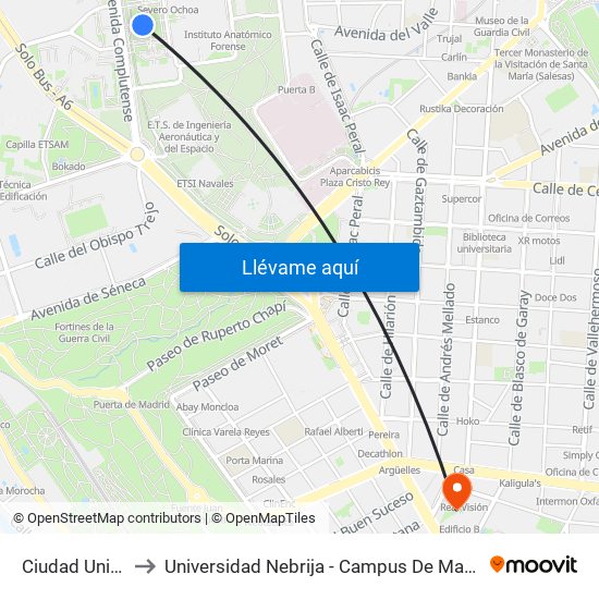 Ciudad Universitaria to Universidad Nebrija - Campus De Madrid-Princesa - Edificio D map