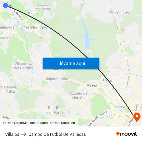 Villalba to Campo De Fútbol De Vallecas map