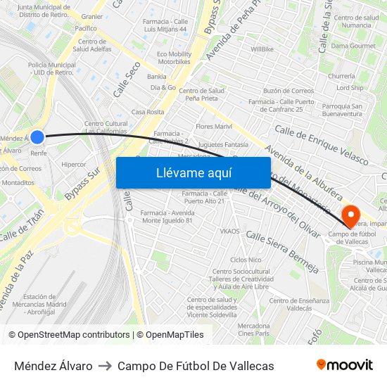 Méndez Álvaro to Campo De Fútbol De Vallecas map