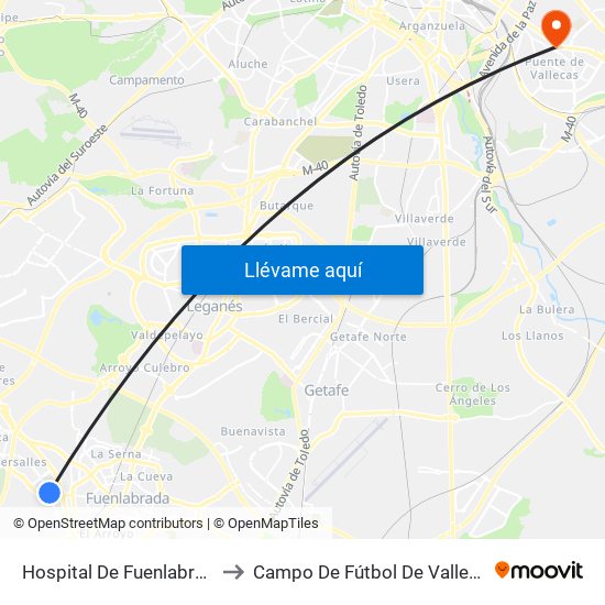 Hospital De Fuenlabrada to Campo De Fútbol De Vallecas map