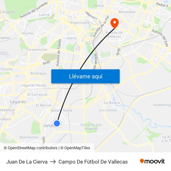 Juan De La Cierva to Campo De Fútbol De Vallecas map