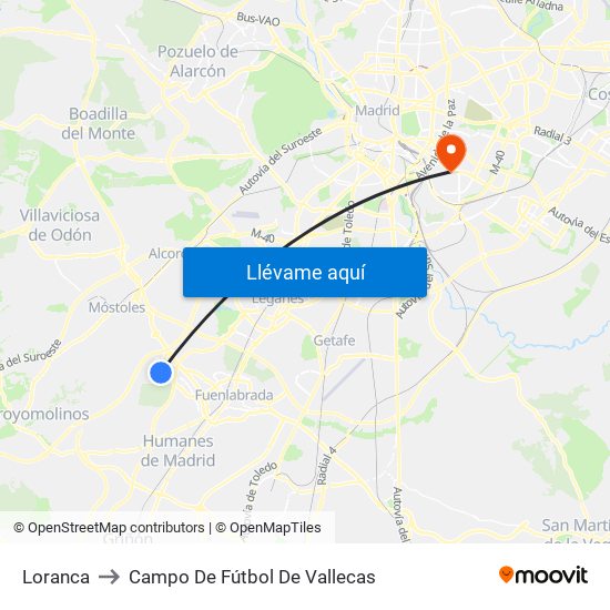 Loranca to Campo De Fútbol De Vallecas map