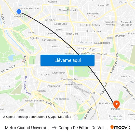 Metro Ciudad Universitaria to Campo De Fútbol De Vallecas map