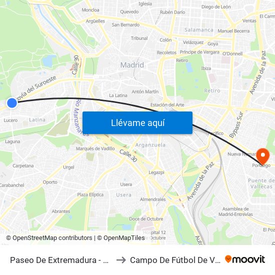 Paseo De Extremadura - El Greco to Campo De Fútbol De Vallecas map