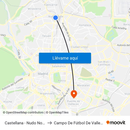 Castellana - Nudo Norte to Campo De Fútbol De Vallecas map