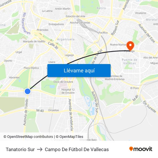 Tanatorio Sur to Campo De Fútbol De Vallecas map