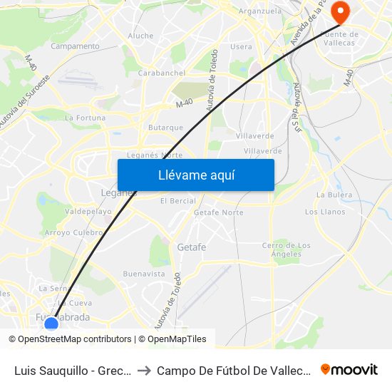 Luis Sauquillo - Grecia to Campo De Fútbol De Vallecas map