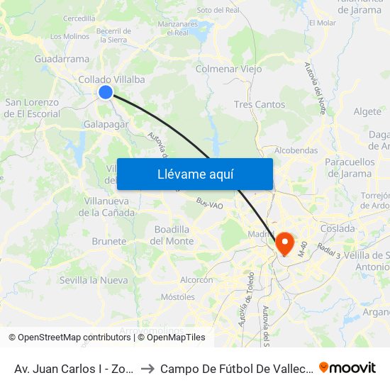 Av. Juan Carlos I - Zoco to Campo De Fútbol De Vallecas map