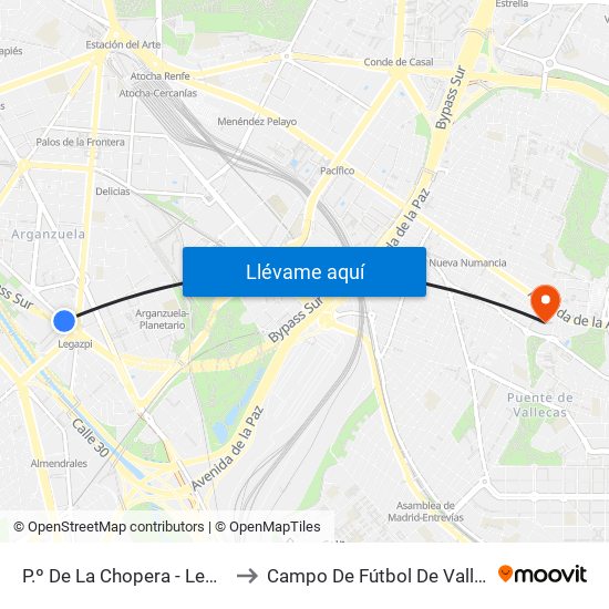 P.º De La Chopera - Legazpi to Campo De Fútbol De Vallecas map