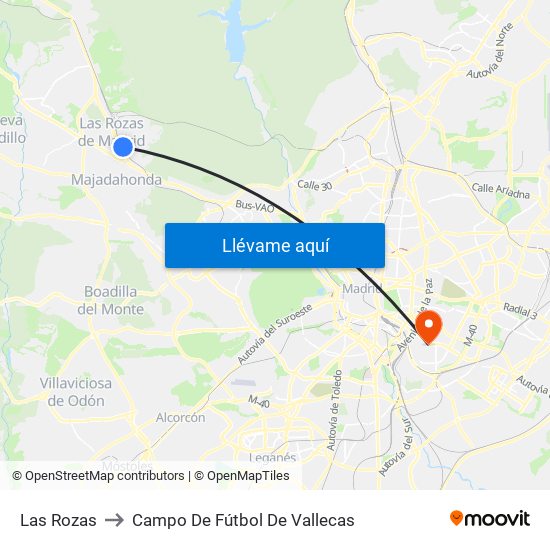 Las Rozas to Campo De Fútbol De Vallecas map