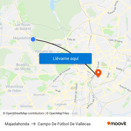 Majadahonda to Campo De Fútbol De Vallecas map
