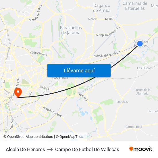 Alcalá De Henares to Campo De Fútbol De Vallecas map