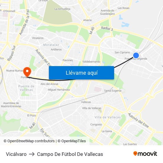 Vicálvaro to Campo De Fútbol De Vallecas map