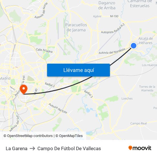 La Garena to Campo De Fútbol De Vallecas map