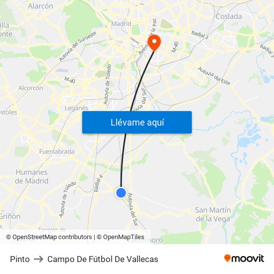 Pinto to Campo De Fútbol De Vallecas map