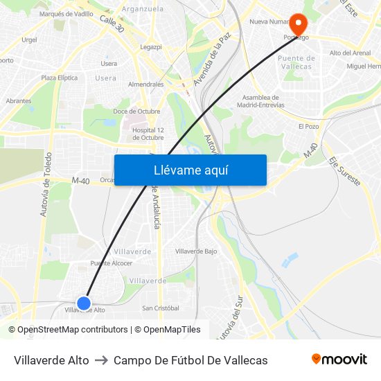 Villaverde Alto to Campo De Fútbol De Vallecas map