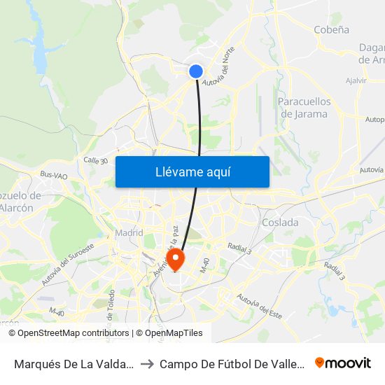 Marqués De La Valdavia to Campo De Fútbol De Vallecas map